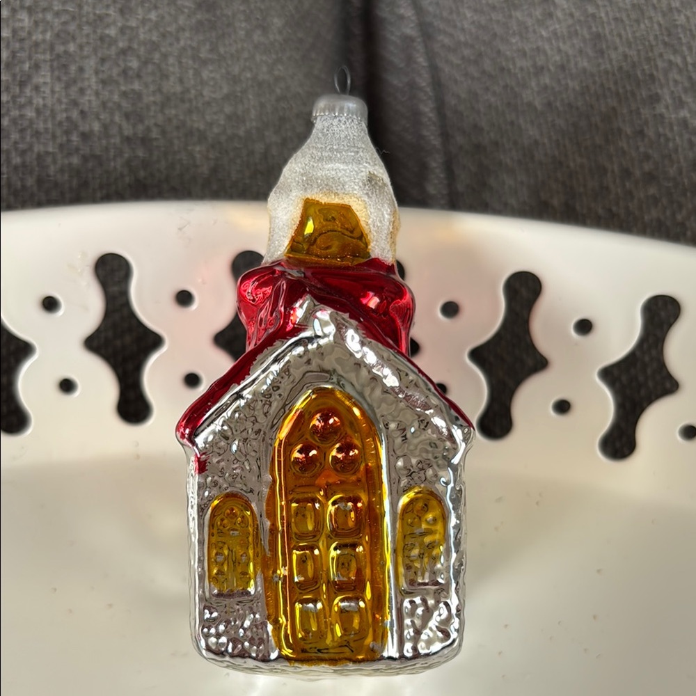 Vintage mouth blown glass church Holiday Ornament